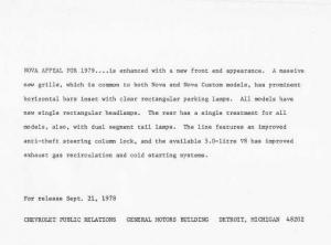 1979 Chevrolet Nova Press Photo and Release 0418