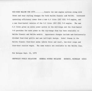 1979 Chevrolet Malibu Classic 4-Door Sedan Press Photo and Release 0425