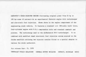 1979 Chevrolet Chevette Turbo Injected Engine Press Photo and Release 0437