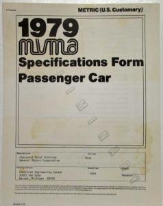 1979 MVMA Prelim Specifications Form Passenger Car - Chevrolet Corvette Camaro