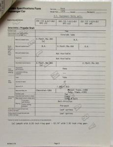 1979 MVMA Prelim Specifications Form Passenger Car - Chevrolet Corvette Camaro