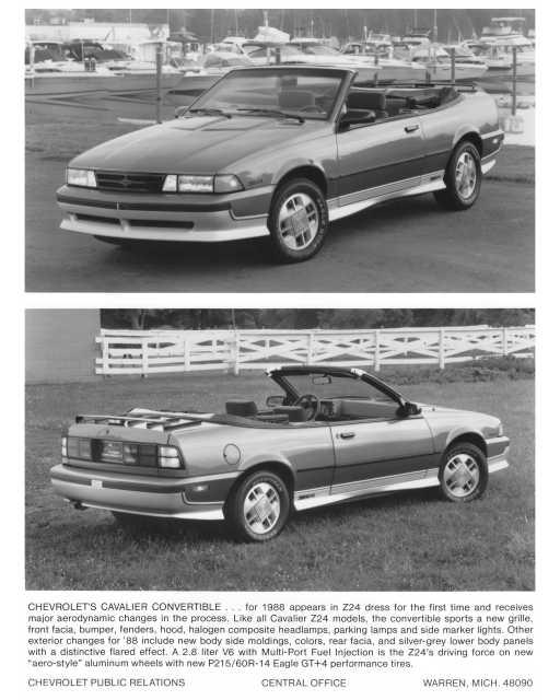 1988 Chevrolet Cavalier Z-24 Convertible Press Photo 0466
