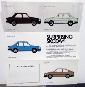 1985 Skoda Dealer English Text Dealer Sales Brochure Folder Color Options