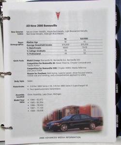 2000 Pontiac Media Information Press Kit - Bonneville Grand Am Firebird