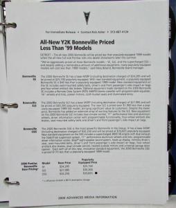 2000 Pontiac Media Information Press Kit - Bonneville Grand Am Firebird