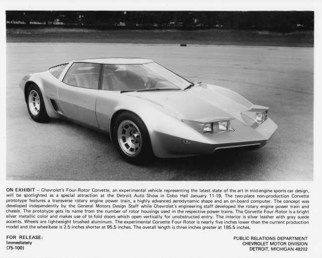 1975 Chevrolet Corvette 4-Rotor Mid-Engine Experimental Concept Press Photo 0478