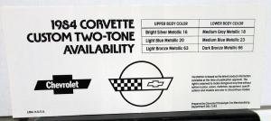 1984 Chevrolet Corvette Dealer Sales Brochure Exterior Colors Paint Chips