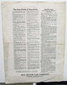 1915 REO Six Dealer Sales Brochure Advance Circular Sixty Points Superiorities