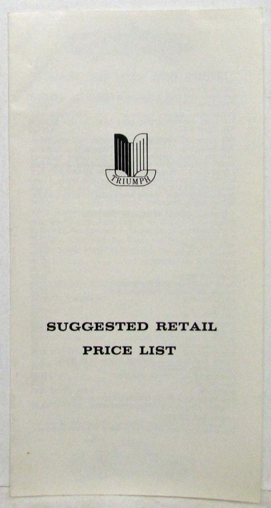 1966 Triumph Suggested Retail Price List - TR-4A Spitfire 4 Mk 2 1200 2000