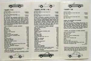 1966 Triumph Suggested Retail Price List - TR-4A Spitfire 4 Mk 2 1200 2000