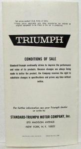 1966 Triumph Suggested Retail Price List - TR-4A Spitfire 4 Mk 2 1200 2000