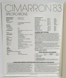 1983 Cadillac Cimarron Sales Brochure Original