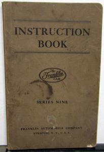 1925 Franklin Automotive Series Nine Instruction Book Owners Manual