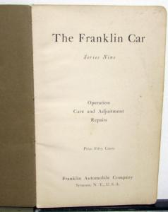 1925 Franklin Automotive Series Nine Instruction Book Owners Manual