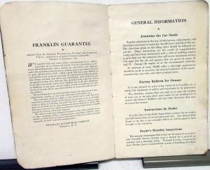 1923 Franklin Car Series Nine Owners Reference Instruction Book Manual