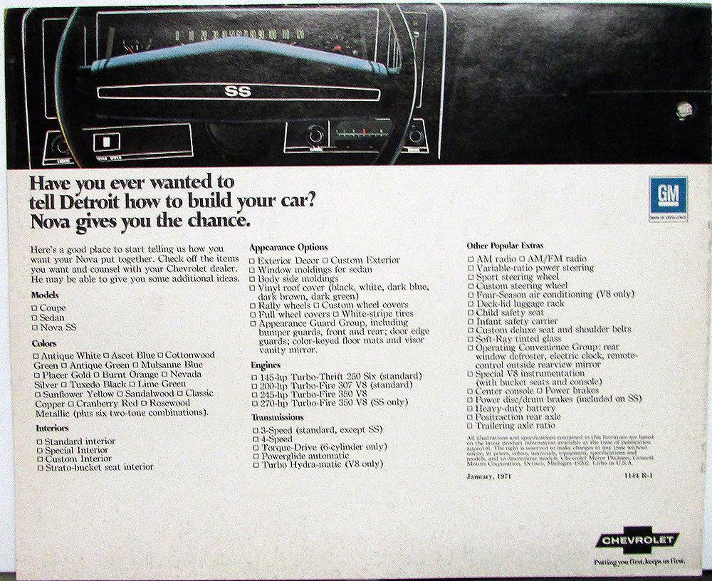 1971 Chevrolet Nova Sales Brochure Coupe//Sedan//SS