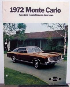 1972 Chevrolet Monte Carlo Color Sales Brochure Original