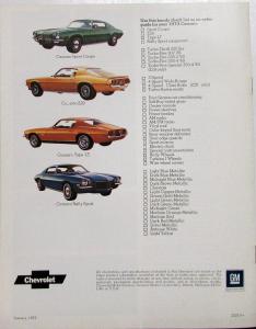 1973 Chevrolet Camaro Type LT Z28 Rally Sport Coupe REVISED Sales Brochure