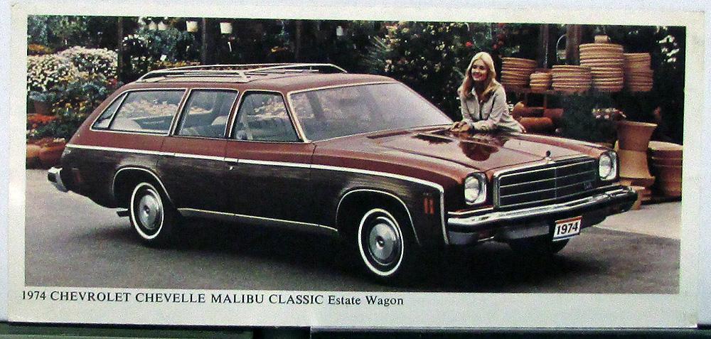 1974 Chevrolet Chevelle Malibu Classic Estate Wagon Photo Card & Features Orig