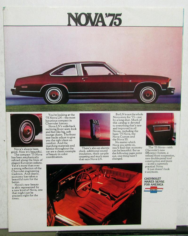 1975 Chevrolet Nova Coupe Sedan LN REVISED Sales Brochure Original