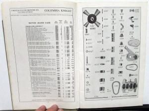 1913 Columbia Silent Knight Mark 88 Dealer Parts Book & Price List U.S. Motor Co