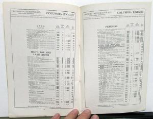 1913 Columbia Silent Knight Mark 88 Dealer Parts Book & Price List U.S. Motor Co