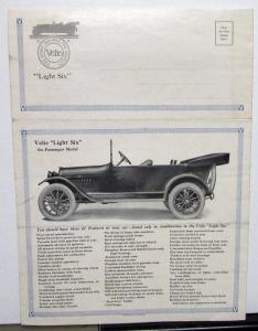 1915 Velie Light Six Car Models Sales Brochure Mailer Roadster 5 & 6 Passenger