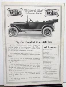 1916 Velie Light Six Car Models Brochure Mailer Biltwel Touring Coupe Roadster