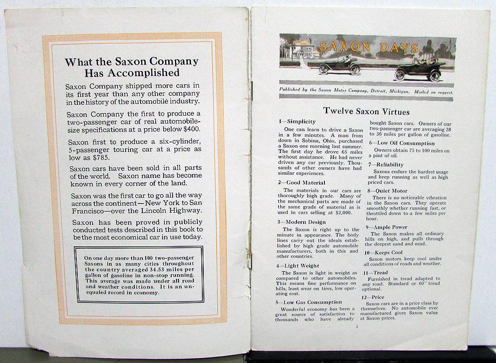 1916 Saxon Days Dealer Sales Brochure Booklet Six Roadster Delivery