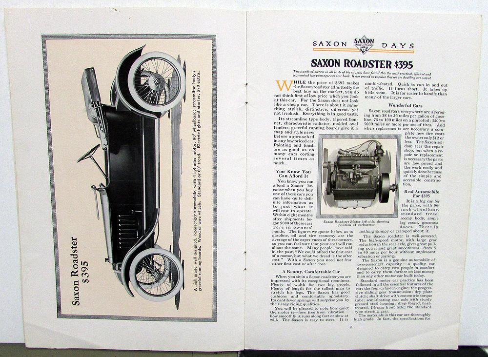 1916 Saxon Days Dealer Sales Brochure Booklet Six Roadster Delivery
