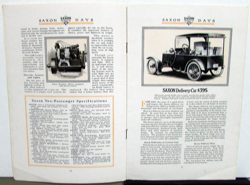 1916 Saxon Days Dealer Sales Brochure Booklet Six Roadster Delivery