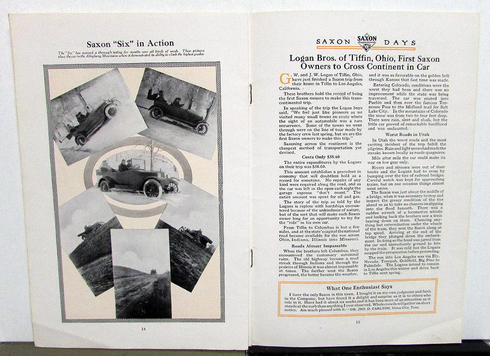 1916 Saxon Days Dealer Sales Brochure Booklet Six Roadster Delivery