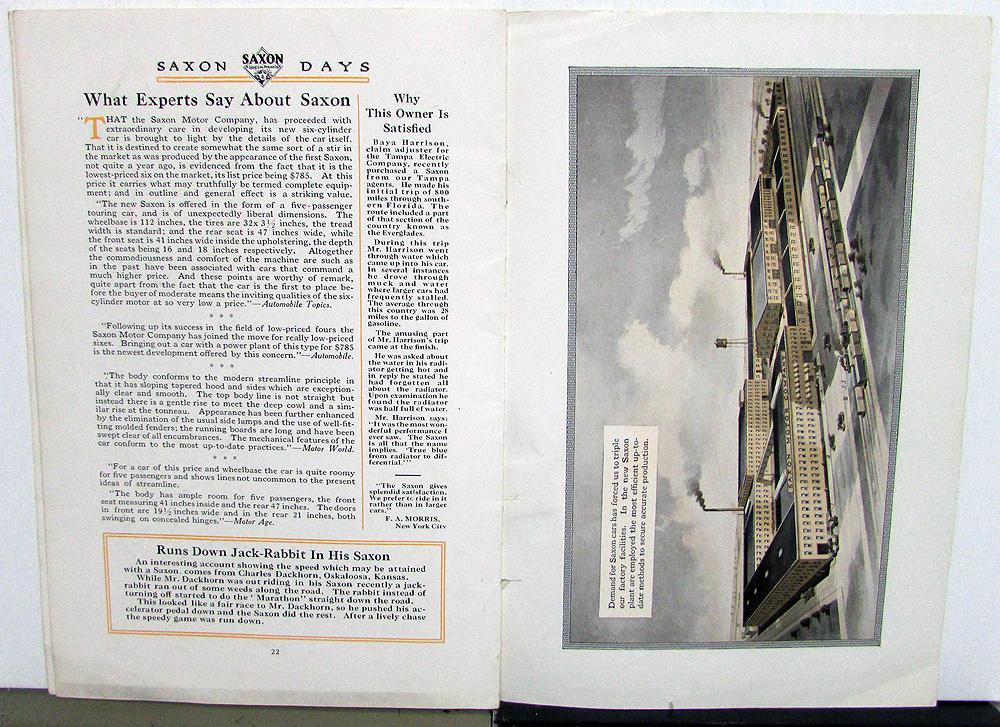 1916 Saxon Days Dealer Sales Brochure Booklet Six Roadster Delivery