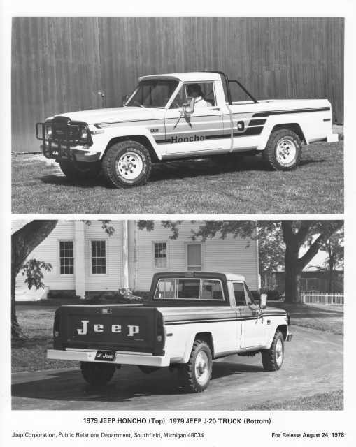1979 Jeep Honcho and J-20 Pickup Truck Press Photo 0040