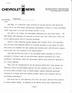 1979 Chevrolet Malibu Police Car Press Photo and Release 0484