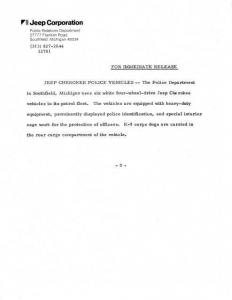 1979 Jeep Cherokee K-9 Police Vehicles Press Photo & Releases 0042 - Southfield