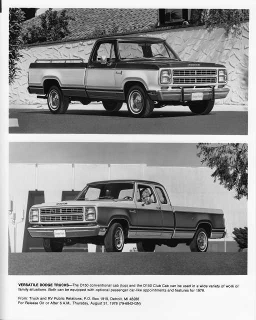 1979 Dodge D-150 and Club Cab Pickup Press Photo 0178