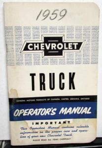 1959 Chevrolet Light Medium Heavy Duty Truck Canadian Owners Manual Original