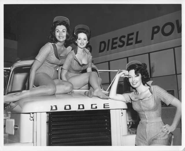 1962 Dodge Truck Diesel Power Under the Hood and Girl Power On Press Photo 0187