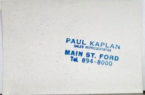 Avanti Sales Card From Main St. Ford Post Card Size