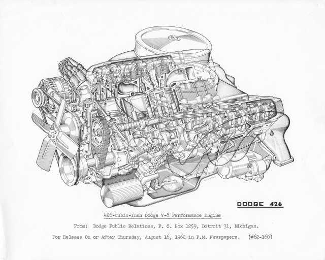 1963 Dodge 426 Cu In Max Wedge V-8 Engine Illustrative Cutaway Press Photo 0209