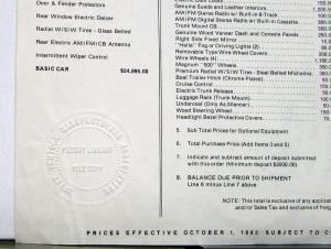 1983 Avanti II Order Form Embossed Seal by Motor Vehicle Manufacturer Assoc.