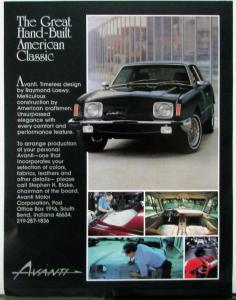 1983 Avanti Specifications Features Exterior Interior Data Sheet Original