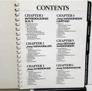 1989 Jeep Dealer Salesmen Feature/Benefit Handbook Training Guide Data Info