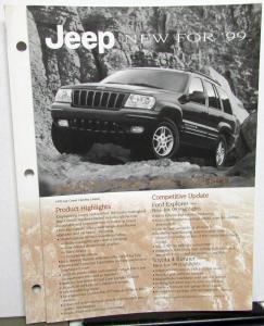 1999 Jeep Dealer Data Book Insert Grand Cherokee Wrangler Cherokee Features