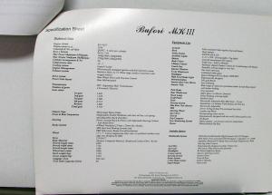 2003 Bufori MK III Luxury Car Data Sheet News Release & FAQs Sales Info Original