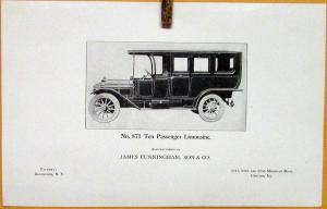 1910 Cunningham Model H No 871 Ten Passenger Limousine Plate Sales Sheet Orig