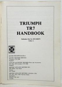 1975 Triumph TR7 Owners Manual Handbook with Wiring Diagram & Consumer Info