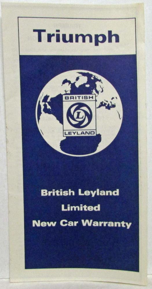 1977 Triumph British Leyland Limited New Car Warranty Tri-Fold