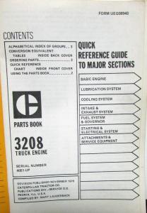 1976 1977 Caterpillar 3208 Truck Engine Parts Book Serial Num 40S1 Form UEG0894S